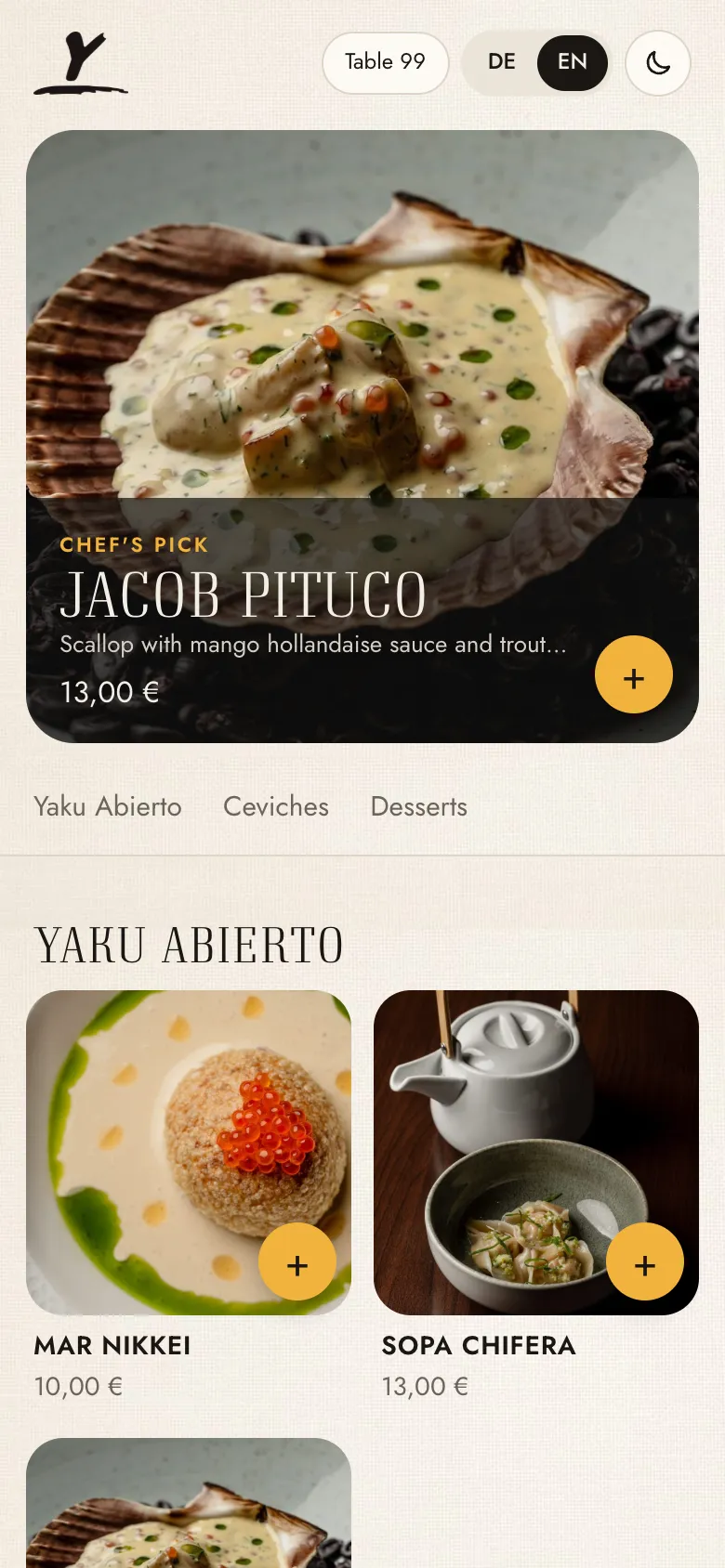 Menu in light mode, with Yaku’s canvas texture