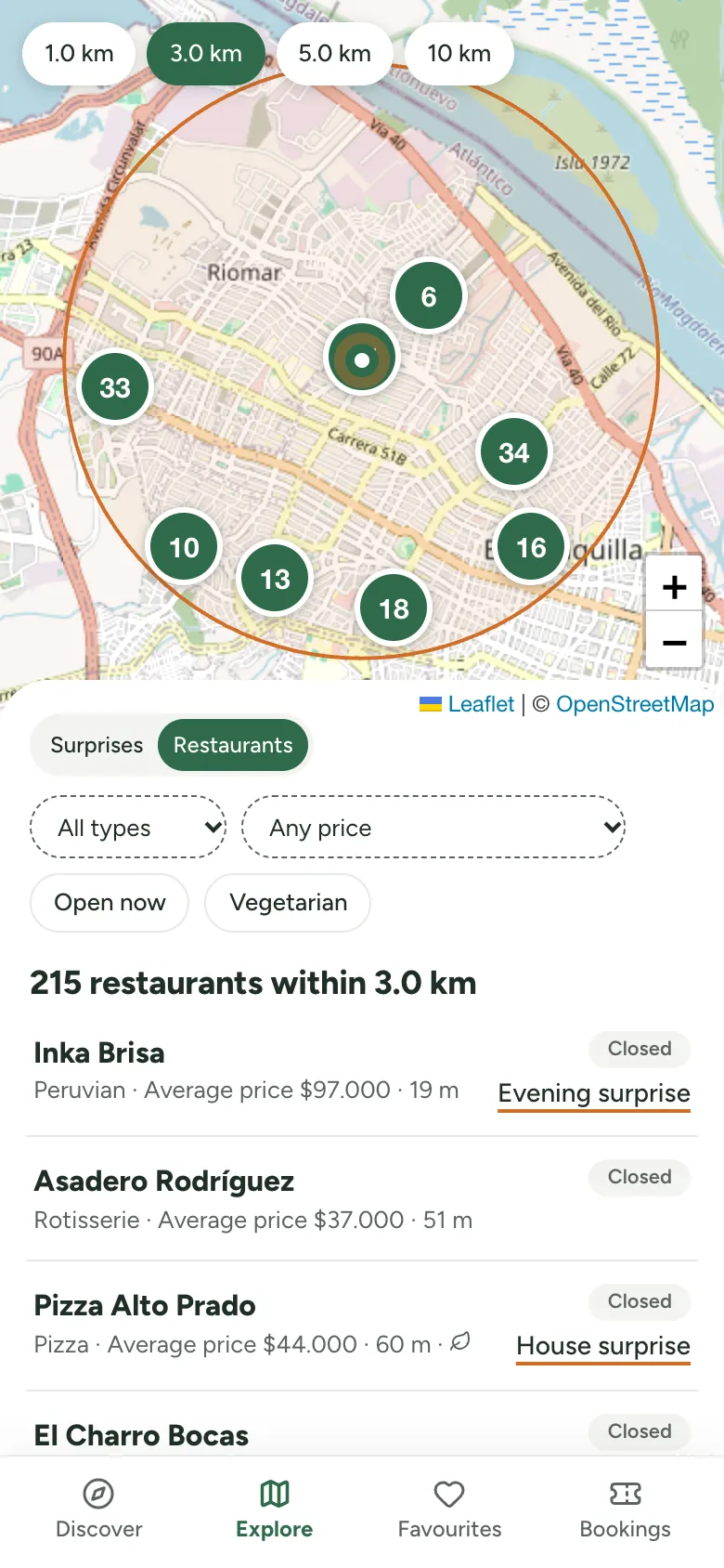Explore: every restaurant on the map, with filters