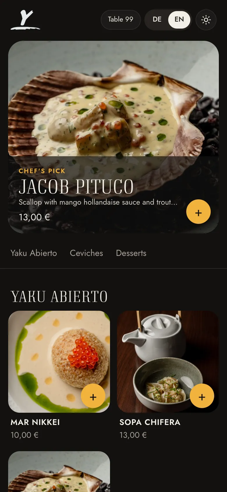 Menu in dark mode