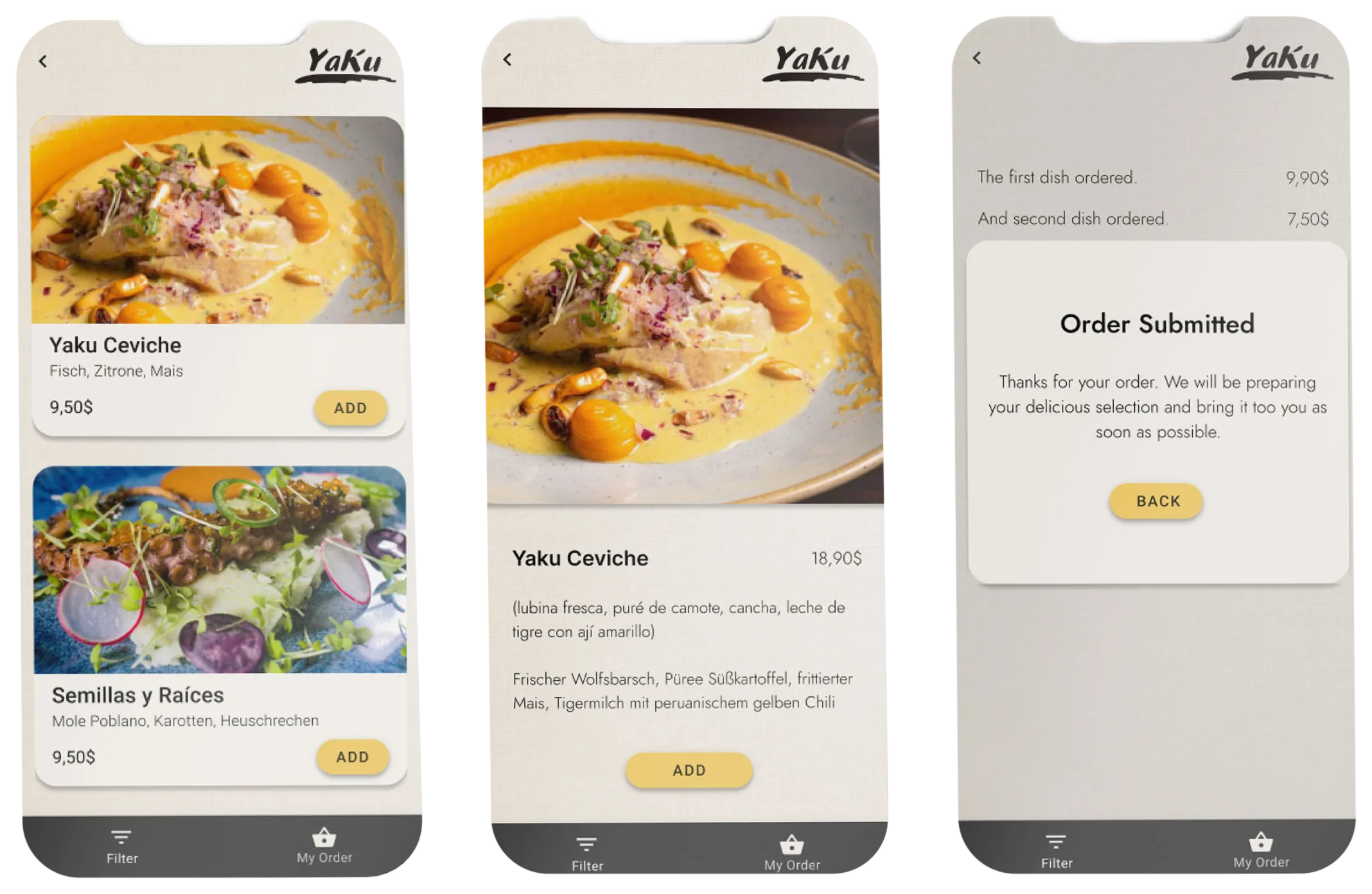 The original Mobile Ordering Prototype — visuals only